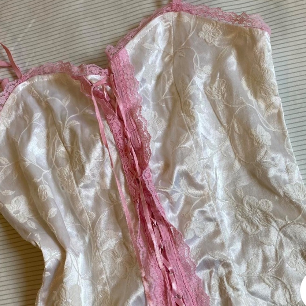 Vintage off white and pink lace corset top